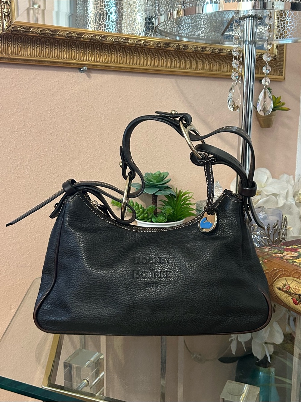 Vintage Dooney & Bourke Black Pebble Leather Short Shoulder Bag